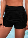 Ruched High Waisted Black Swim Shorts