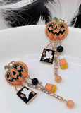 Pumpkin Halloween Ghost Tassel Earrings