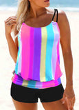 Rainbow Stripe Spaghetti Strap Tankini Set