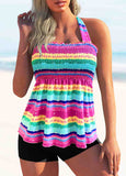 Rainbow Stripe Tie Back Shirred Tankini Set