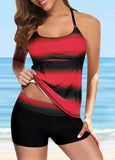 Striped  Print Gradient Tankini Set