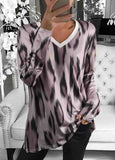 V Neck Print Long Sleeve T-Shirt