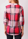 Plaid V Neck Orange 3/4 Sleeve T Shirt