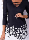 Floral Printed V-Neck  Long Sleeve Dress