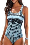 Strped Criss Cross U-neck One-piece Swimsuit