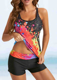 Contrast Graffiti Printed Sling Tankini Set