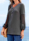 Solid Reticular Long Sleeve Tunic Top