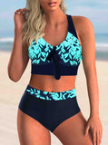 Leaf Printed High Waist Bikini Set