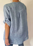 Solid  Lantern Sleeve Hemp  Blouse