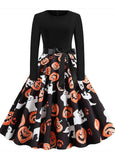 Black & Orange Pumpkin Ghost Fit & Flare Dress