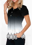 Lace  Gradient Button Detail Hem T Shirt