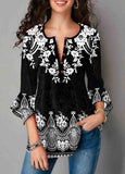 Flare Cuff Crinkle Chest Floral Print Blouse