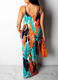 Leaf Print Pocket Design Maxi Dress - soofoom.com