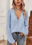 Lace Swiss Dot Crochet-Trim V-Neck Top