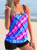 Spaghetti Strap Tie Dye Print Tankini Set