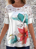 Lace Floral Printed Stitching T-shirt