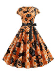 Orange & Black Halloween Creatures Fit & Flare Dress