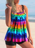 Rainbow Tie Dye Print Wide Strap Tankini Set