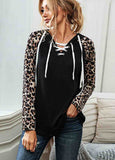 Stitched Leopard Hooded Pullover Sweatshirt