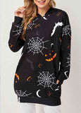 Halloween Print Long Sleeve Pocket Hoodie