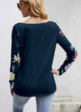 Flower Printed Zip V Neck T Shirt