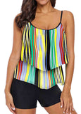 Spaghetti Strap  Multi Stripe Tankini Set