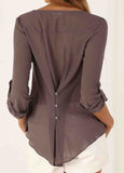 V-Neck Button Chiffon Blouse