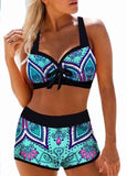 Spaghetti Strap Peacock Blue Polka Dot Print Bikini Set