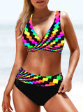 Rainbow Print Wide Strap Bikini Set