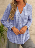 Striped V-Neck Button Up Blouse