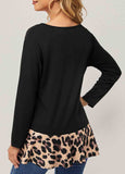 Leopard Decorative Button Round Neck T Shirt