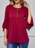 Solid Pleated Quarter Sleeve Top