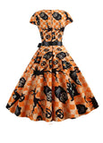 Orange & Black Halloween Creatures Fit & Flare Dress