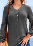 Solid Reticular Long Sleeve Tunic Top