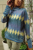 Retro Printed Pullover High Neck Sweatshirt