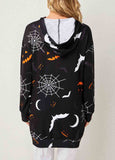 Halloween Print Long Sleeve Pocket Hoodie