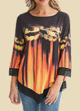 Halloween Pumpkin Print Asymmetric Hem T Shirt