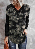 Lace Colorblock Print Long Sleeve T-shirt