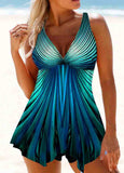 Cyan Wide Strap Printed Tankini Set