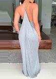 Letter Print Backless V-Neck Maxi  Casual  Dress For Vacation - soofoom.com