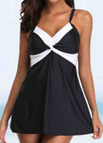 V Neck Black  Padded Swimdress