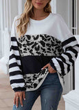 Leopard Stitched Crew Neck Sweater