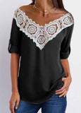 V-neck Lace Panel Cut Out  Blouse