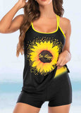 Strappy Back Sunflower Printed Tankini Set