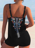 Tribal Print Black Double Straps Tankini Set