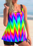 Tie Dyed Back Shirred Tankini Set