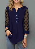 Hem Lace Panel Button Blouse