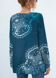 Teal & White Mandala V-Neck Long-Sleeve Tunic Top