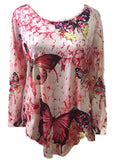 Butterfly Print  Round Neck Hem T-shirt