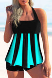 Striped Print Halter Tankini Set